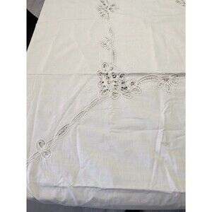 Vintage Battenburg Lace Tablecloth White 72x54" 12 Napkins Hand Embroidered Flaw